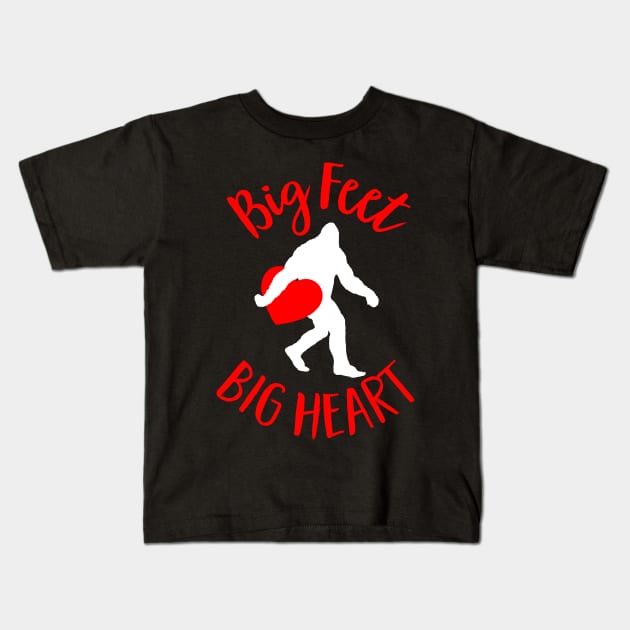 Big Feet, Big Heart Funny Bigfoot Valentines Day Kids T-Shirt by Strangeology